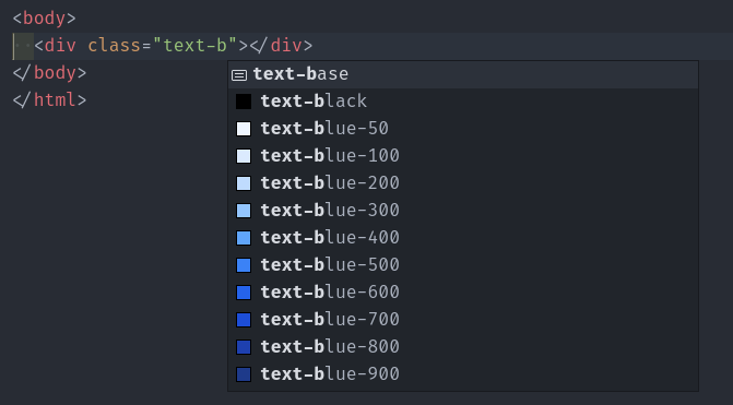 Tailwind CSS IntelliSense autocomplete